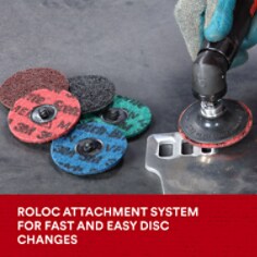 3M Scotch-Brite Roloc Precision Surface Conditioning Disc. 3M Scotch-Brite Roloc Precision Surface Conditioning Discs set a new standard in surface conditioning performance. These reformulated general-purpose discs feature 3M Precision-Shaped Grain technology incorporated into the nonwoven web, bringing a new level of productivity and abrasive life to the 3M Scotch-Brite lineup. Base ID: B5005316002, Pathfinder Project; UPC; Basic Content; Rich Product Card; PF23, Secondary Image 05