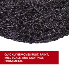 3M Scotch-Brite Clean and Strip XT Pro TN Quick Change Disc. 3M Scotch-Brite Clean and Strip XT Pro TN Quick Change Disc features silicon carbide abrasive mineral incorporated into an open nylon web. It effectively removes rust, paint, mill scale, coatings and adhesives from surfaces without significantly altering the base material. The high-strength fibers are highly conformable, resist chunking and loading, and perform well on the edges of a workpiece. Base ID: B5005449002, Pathfinder Project; UPC; Basic Content; Rich Product Card; PF23, Secondary Image 02