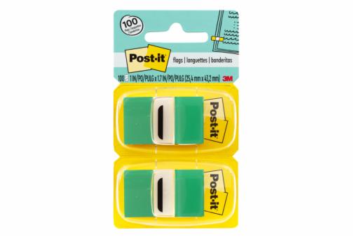 green Post it flags in two mustang style dispensers