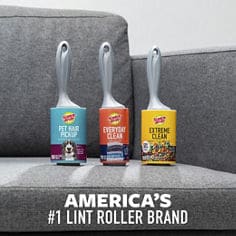 Scotch-Brite™ Pet, Everyday and Extreme Lint Rollers on a couch with text AMERICA'S #1 LINT ROLLER BRAND