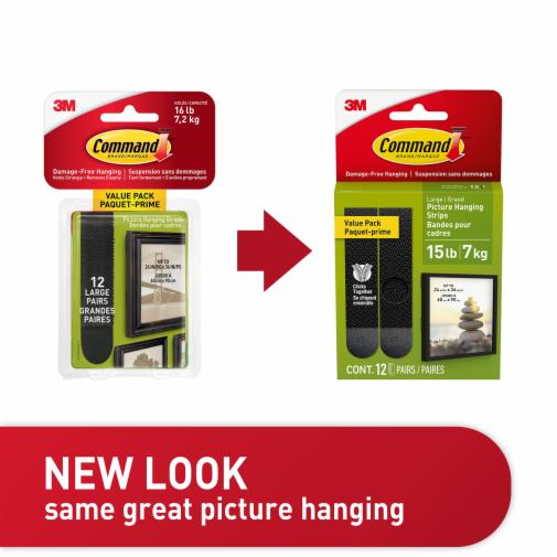 Command Large Picture Hanging Strips Value Pack, Black, 12/Pack