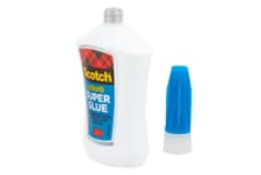 Scotch liquid super glue in easy squeeze dispenser. contains point one four ounces of glue