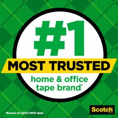 An image with a green plaid background and a focus on #1 Most Trusted home & office tape brand.