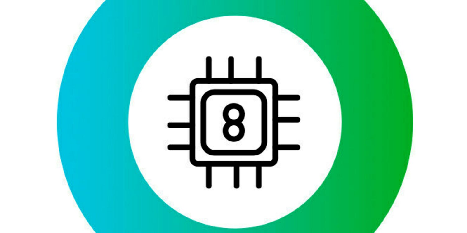 A square with figure 8 inside a blue-green gradient circle icon