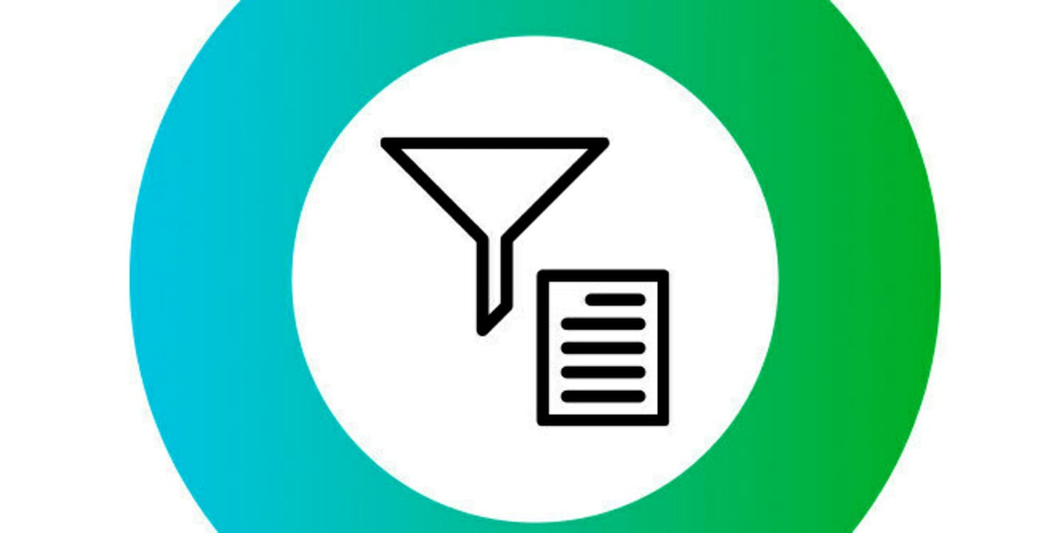 Funnel and document inside blue-green gradient circle icon