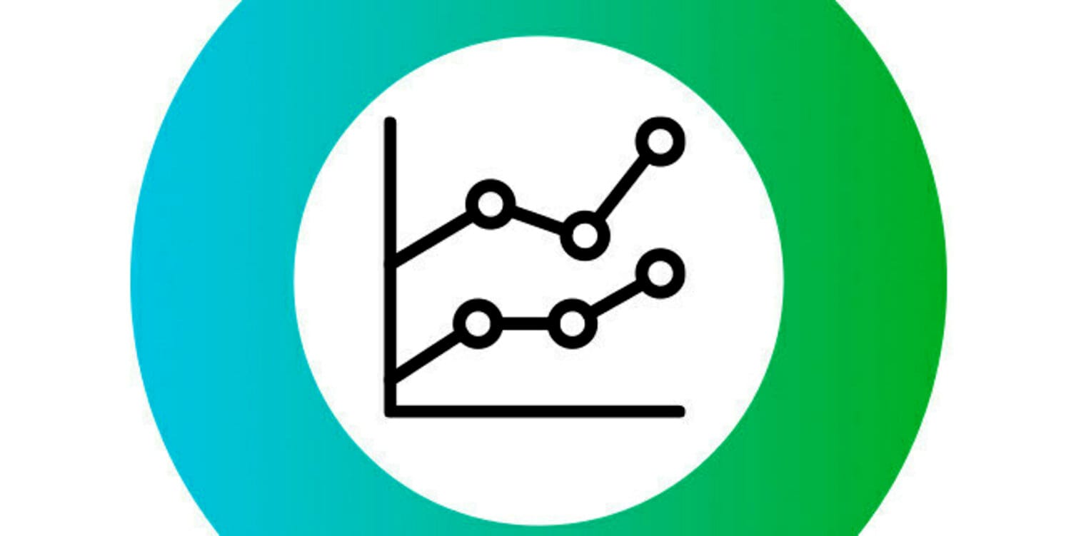 Chart with particulates inside a blue-green gradient circle icon