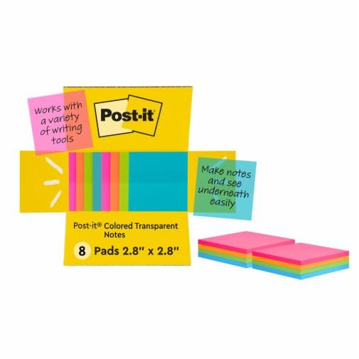 Post-it® Colored Transparent Notes that ships in its own container with callouts