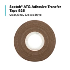 Scotch® ATG Adhesive Transfer Tape 924 features high initial adhesion and good shear-holding power for bonding a variety of substrates, including uncoated and coated paper, card stock, paper board, matting, lightweight fabrics, foils, flexible plastics, and foam board. With no cure time, the adhesive instantly bonds long, large, and small surfaces. When paired with a Scotch® ATG Adhesive Applicator, this tape helps create a portable, hand-held solution that delivers quick, controlled application — without mess or cleanup. This combination can apply tape to any shape or form, even from an uncomfortable position, while allowing your free hand to hold the part being taped. With these performance benefits, Scotch® ATG Adhesive Transfer Tape 924 is ideal for applications like bonding mat board in picture frames and dust covers; menus, invitations, table tents, and cards; commercial print assembly; and point-of-purchase promotional displays and inserts.