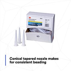 Conical tapered nozzle forms a consistent bead