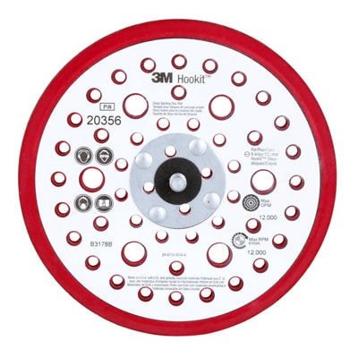 3M Xtract™ Low Profile Back-up Pad, 20356, 6 in x 3/8 in x 5/16 in-24 External, 52 Holes, Red Foam, 10 ea/Case