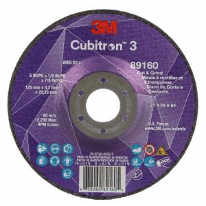 3M™ Cubitron 3 Cut and Grind Wheel, 89160, 36+, T27, 5 in x 1/8 in x 7/8 in (125 x 3.2 x 22.23 mm), ANSI, 10/Pack, 20 ea/Caseimage
