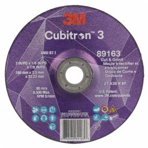 3M™ Cubitron 3 Cut and Grind Wheel, 89163, 36+, T27, 7 in x 1/8 in x 7/8 in (180 x 3.2 x 22.23 mm), ANSI, 10/Pack, 20 ea/Caseimage