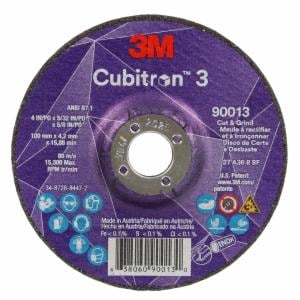 3M™ Cubitron 3 Cut and Grind Wheel, 90013, 36+, T27, 4 in x 5/32 in x 5/8 in (100 x 4.2 x 15.88 mm), ANSI, 10/Pack, 20 ea/Caseimage