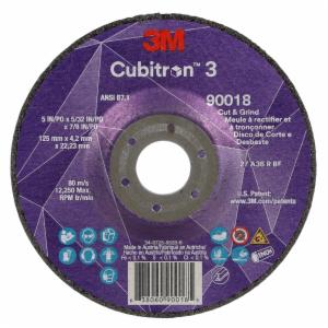 3M™ Cubitron 3 Cut and Grind Wheel, 90018, 36+, T27, 5 in x 5/32 in x7/8 in (125 x 4.2 x 22.23 mm), ANSI, 10/Pack, 20 ea/Caseimage