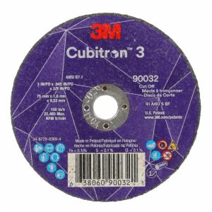 3M™ Cubitron 3 Cut-Off Wheel, 90032, 60+, T1, 3 in x 0.045 in x 3/8 in (75 x 1.6 x 9.53 mm), ANSI, 25/Pack, 50 ea/Caseimage