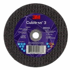3M™ Cubitron 3 Cut-Off Wheel, 90033, 60+, T1, 4 in x 0.035 in x 3/8 in (100 x 0.9 x 9.53 mm), ANSI, 25/Pack, 50 ea/Caseimage
