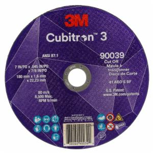 3M™ Cubitron 3 Cut-Off Wheel, 90039, 60+, T1, 7 in x 0.45 in x 7/8 in(180 x 1.6 x 22.23 mm), ANSI, 25/Pack, 50 ea/Caseimage