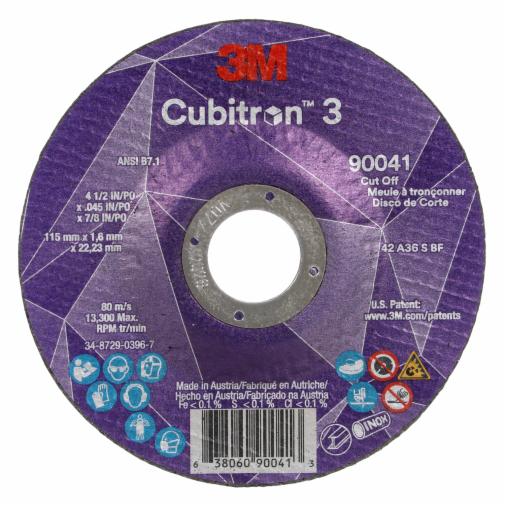 3M Cubitron 3 Cut-Off Wheel, 90041, 36+, T27, 4-1/2 in x 0.045 in x 7/8 in