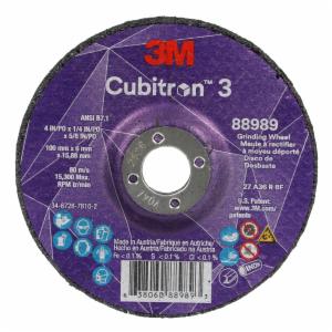 3M™ Cubitron 3 Depressed Center Grinding Wheel, 88989, 36+, T27, 4 in x 1/4 in x 5/8 in (100x6x15.88mm) ANSI, 10/Pack, 20 ea/Case image 3M™ Cubitron 3 Depressed Center Grinding Wheel, 88989, 36+, T27, 4 in x 1/4 in x 5/8 in (100x6x15.88mm) ANSI, 10/Pack, 20 ea/Caseimage