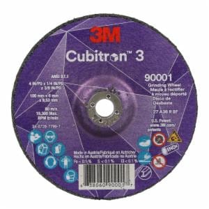 3M™ Cubitron 3 Depressed Center Grinding Wheel, 90001, 36+, T27, 4 in x 1/4 in x 3/8 in (100x6x9.53mm), ANSI, 10/Pack, 20 ea/Case image 3M™ Cubitron 3 Depressed Center Grinding Wheel, 90001, 36+, T27, 4 in x 1/4 in x 3/8 in (100x6x9.53mm), ANSI, 10/Pack, 20 ea/Caseimage