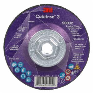 3M™ Cubitron 3 Depressed Center Grinding Wheel, 90002, 36+, T27, 4-1/2 in x 1/4 in x 5/8 in-11(115x6mmx5/8-11in) ANSI, 10 ea/Case image 3M™ Cubitron 3 Depressed Center Grinding Wheel, 90002, 36+, T27, 4-1/2 in x 1/4 in x 5/8 in-11(115x6mmx5/8-11in) ANSI, 10 ea/Caseimage