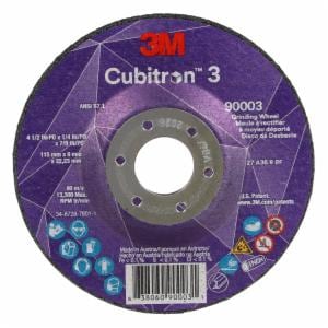 3M™ Cubitron 3 Depressed Center Grinding Wheel, 90003, 36+, T27, 4-1/2 in x 1/4 in x7/8 in (11x6x22.23) ANSI, 10/Pack, 20 ea/Case image 3M™ Cubitron 3 Depressed Center Grinding Wheel, 90003, 36+, T27, 4-1/2 in x 1/4 in x7/8 in (11x6x22.23) ANSI, 10/Pack, 20 ea/Caseimage