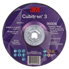 3M Cubitron 3 Depressed Center Grinding Wheel, 90006, 36+, T27, 6 in x 1/4 in x 5/8 in-11