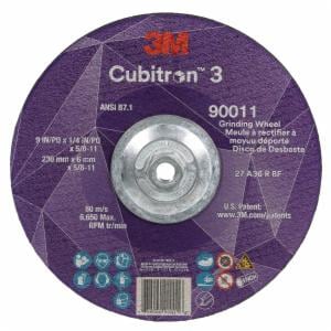 3M™ Cubitron 3 Depressed Center Grinding Wheel, 90011, 36+, T27, 9 in x 1/4 in x 5/8 in-11 (230x6mmx5/8-11in), ANSI, 10 ea/Case image 3M™ Cubitron 3 Depressed Center Grinding Wheel, 90011, 36+, T27, 9 in x 1/4 in x 5/8 in-11 (230x6mmx5/8-11in), ANSI, 10 ea/Caseimage