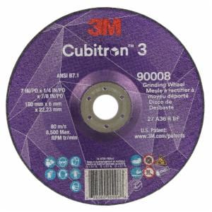 3M™ Cubitron 3 Depressed Center Grinding Wheel, 90008, 36+, T27, 7 in x 1/4 in x 7/8 in (180x6x22.23mm) ANSI, 10/Pack, 20 ea/Case image 3M™ Cubitron 3 Depressed Center Grinding Wheel, 90008, 36+, T27, 7 in x 1/4 in x 7/8 in (180x6x22.23mm) ANSI, 10/Pack, 20 ea/Caseimage