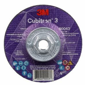 3M™ Cubitron 3 Cut-Off Wheel, 90043, 36+, T27, 4-1/2 in x 0.125 in x 5/8 in-11 (115 x 3 mm x 5/8-11 in), ANSI, 10 ea/Case image 3M™ Cubitron 3 Cut-Off Wheel, 90043, 36+, T27, 4-1/2 in x 0.125 in x 5/8 in-11 (115 x 3 mm x 5/8-11 in), ANSI, 10 ea/Caseimage