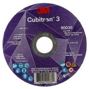 3M™ Cubitron 3 Cut-Off Wheel, 90036, 36+, T1, 4-1/2 in x 0.045 in x 7/8 in (115 x 1.6 x 22.23 mm), ANSI, 25/Pack, 50 ea/Case image 3M™ Cubitron 3 Cut-Off Wheel, 90036, 36+, T1, 4-1/2 in x 0.045 in x 7/8 in (115 x 1.6 x 22.23 mm), ANSI, 25/Pack, 50 ea/Caseimage