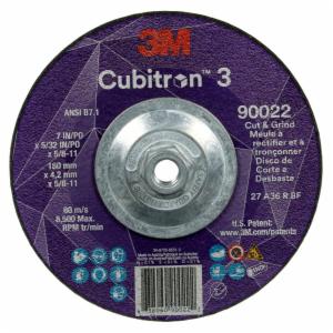 3M™ Cubitron 3 Cut and Grind Wheel, 90022, 36+, T27, 7 in x 5/32 in x 5/8 in-11 (180 x 4.2 mm x 5/8-11 in), ANSI, 10 ea/Caseimage