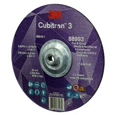 3M Cubitron 3 Cut and Grind Wheel, 88993, 36+, T27, 9 in x 1/8 in x 5/8 in-11 (230 x 3.2 mm x 5/8-11 in)