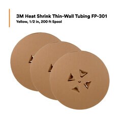 3M™ Heat Shrink Thin-Wall Tubing FP-301, Yellow, 1/2 in, 200 ft Spool, 3 Spools/Case