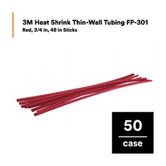 3M™ Heat Shrink Thin-Wall Tubing FP-301, Red, 3/4 in, 48 in Sticks, 50 Pieces/Case