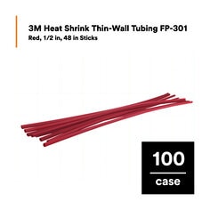 3M™ Heat Shrink Thin-Wall Tubing FP-301, Red, 1/2 in, 48 in Sticks, 100 Pieces/Case