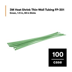 3M™ Heat Shrink Thin-Wall Tubing FP-301, Green, 1/2 in, 48 in Sticks, 100 Pieces/Case