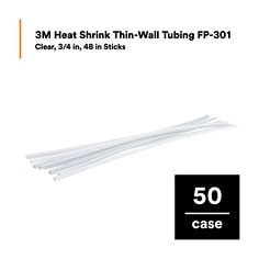 3M™ Heat Shrink Thin-Wall Tubing FP-301, Clear, 3/4 in, 48 in Sticks, 50 Pieces/Case