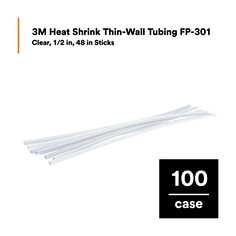 3M™ Heat Shrink Thin-Wall Tubing FP-301, Clear, 1/2 in, 48 in Sticks, 100 Pieces/Case