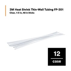 3M™ Heat Shrink Thin-Wall Tubing FP-301, Clear, 1/2 in, 48 in Sticks, 12 Pieces/Case