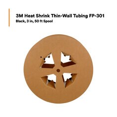 3M™ Heat Shrink Thin-Wall Tubing FP-301, Black, 3 in, 50 ft Spool, 1 Spool/Case