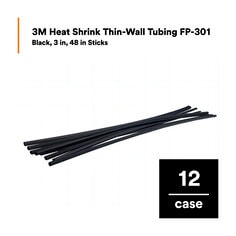 3M™ Heat Shrink Thin-Wall Tubing FP-301, Black, 3 in, 48 in Sticks, 12 Pieces/Case