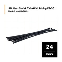 3M™ Heat Shrink Thin-Wall Tubing FP-301, Black, 1 in, 48 in Sticks, 24 Pieces/Case