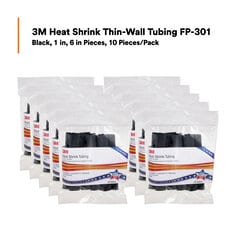 3M™ Heat Shrink Thin-Wall Tubing FP-301, Black, 1 in, 6 in Pieces, 10 Pieces/Pack, 10 Packs/Case