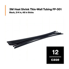 3M™ Heat Shrink Thin-Wall Tubing FP-301, Black, 3/4 in, 48 in Sticks, 12 Pieces/Case