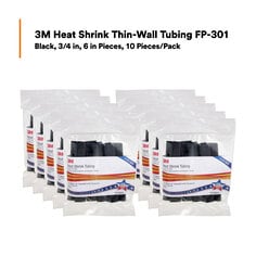 3M™ Heat Shrink Thin-Wall Tubing FP-301, Black, 3/4 in, 6 in Pieces, 10 Pieces/Pack, 10 Packs/Case