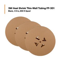 3M™ Heat Shrink Thin-Wall Tubing FP-301, Black, 1/2 in, 200 ft Spool, 3 Spools/Case