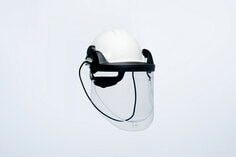 This product image shows the WPAF2-0 ArcFlash Faceshield with FH1 holder and G3000 hard hat at an angle view.