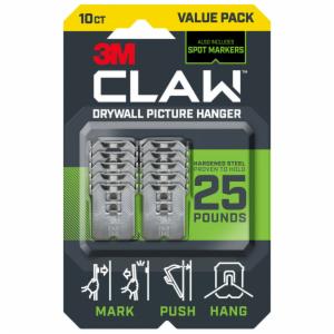 3M CLAW Drywall Picture Hangers 25lb with Temporary Spot Markers 3PH25M-10ES, 10 hangers, 5 markers image 3M CLAW Drywall Picture Hangers 25lb with Temporary Spot Markers 3PH25M-10ES, 10 hangers, 5 markersimage