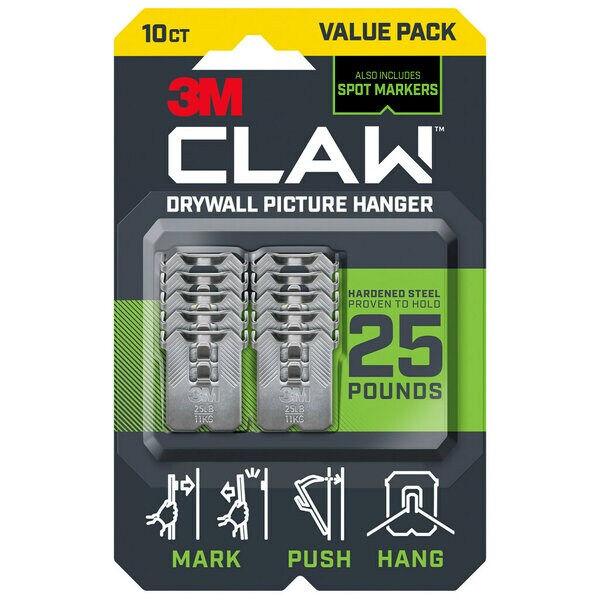 CLAW Drywall Picture Hangers 25lb with Temporary Spot Markers 3PH25M-10ES